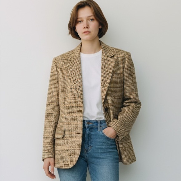 Orvis Jackets & Blazers - ORVIS Multicolored Houndstooth Button Down Woven Silk Blazer Size 10